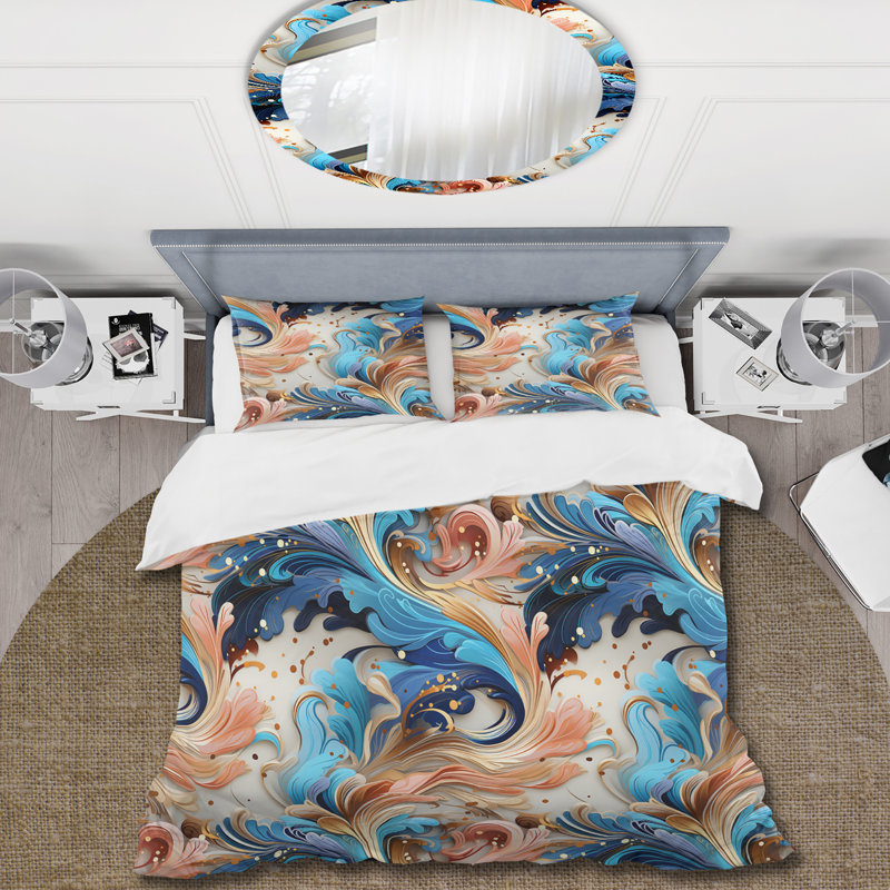 Ensemble de housse de couette à motif cachemire bleu et beige Paisley Elegance
