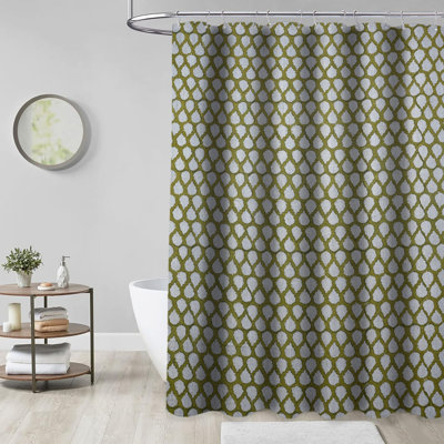 Rideau de douche en lin doux à imprimé main | Accessoire de salle à manger de style rétro par Fabividine, Panchi, vert