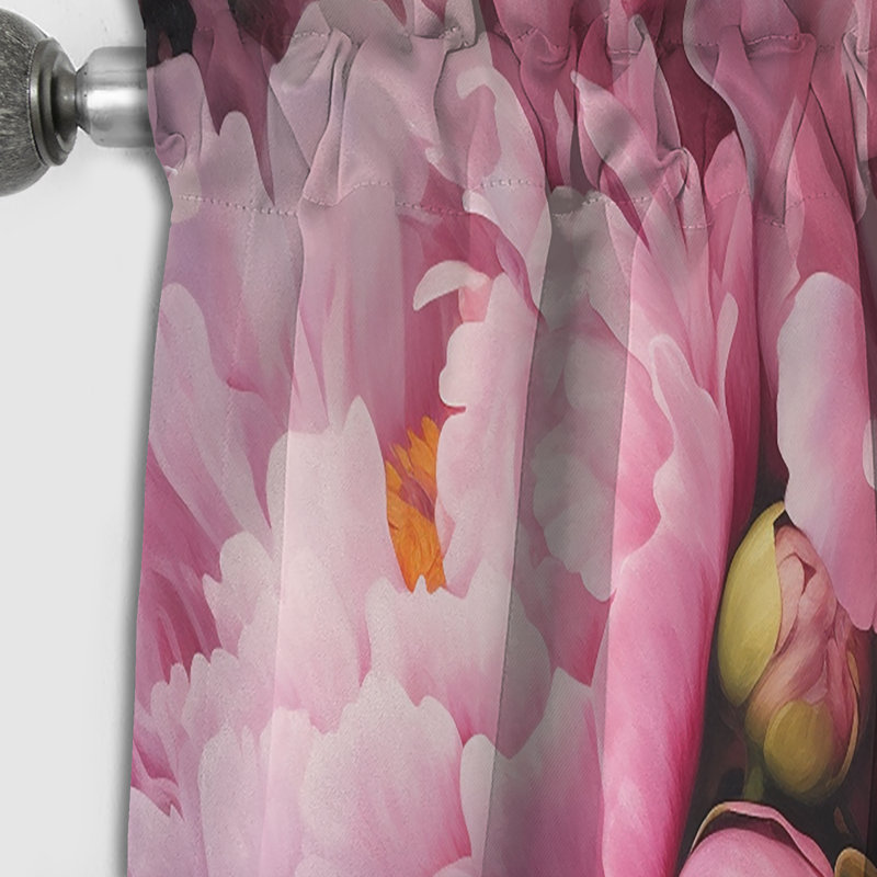 Rideau occultant floral rose et vert pivoine II - 1 panneau, L 52 po x L 120 po
