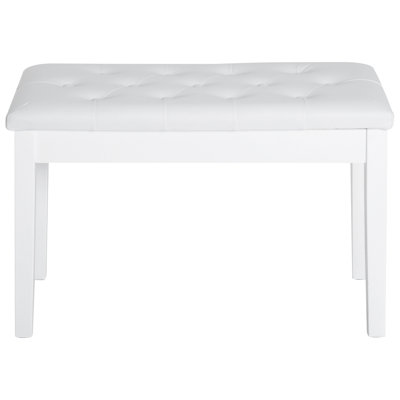 Piano Bench In White, Featuring Faux Leather Cushion And Strong Wooden Support For Two Players Duet Features Frame