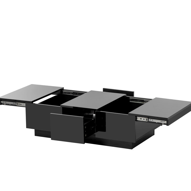 Table basse noire avec fonction extensible et 2 espaces de rangement cachés pour la chambre à coucher