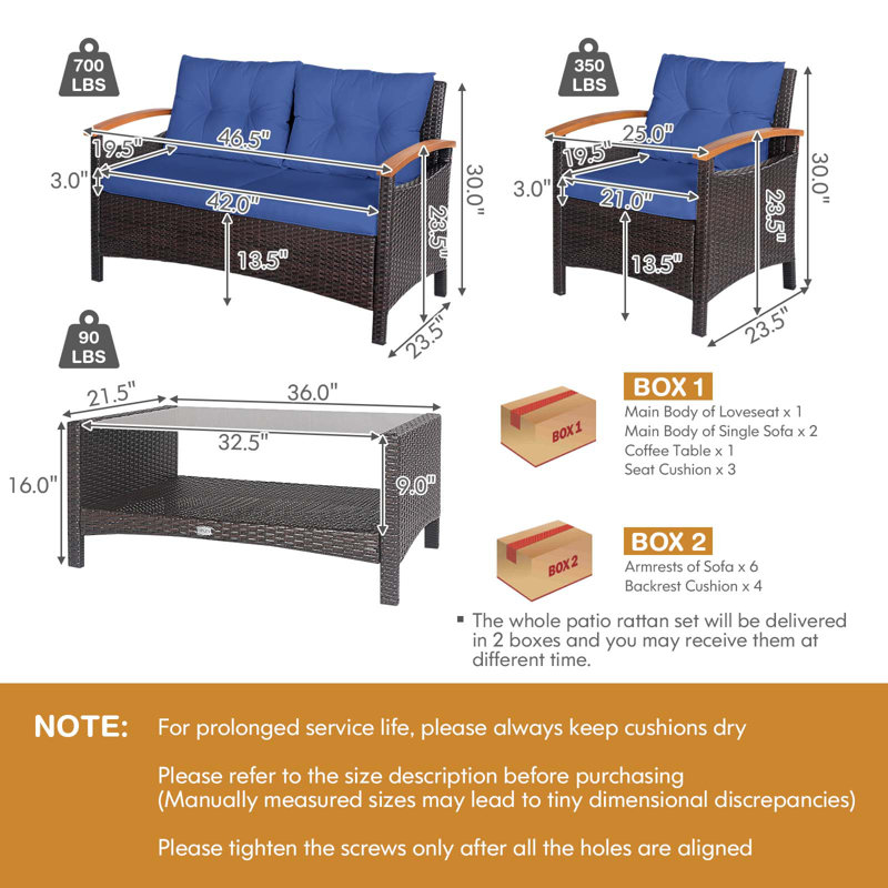 4 - Person Patio Conversation Set with Cushions, Navy