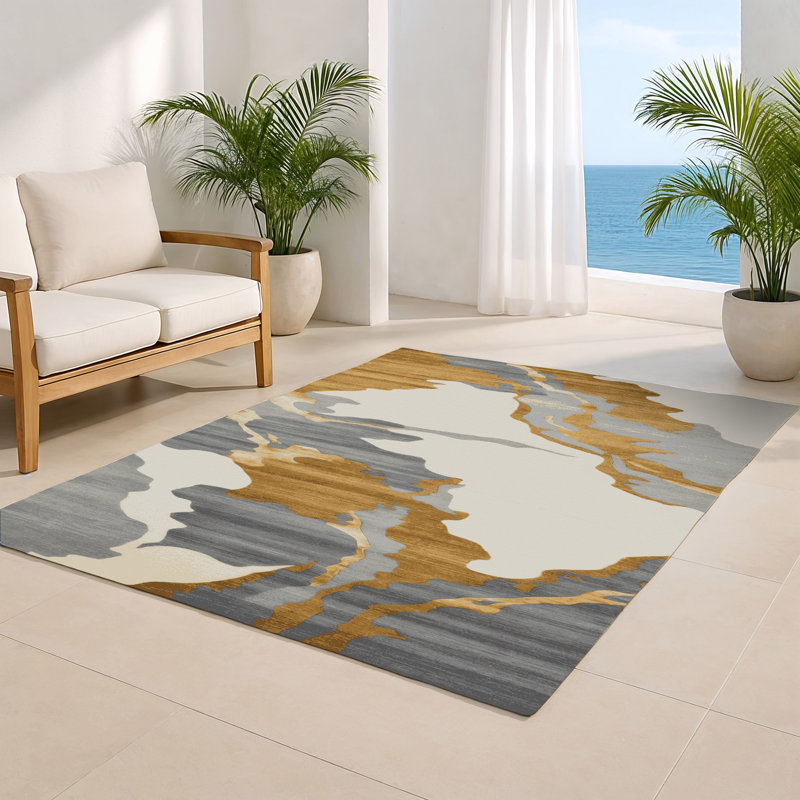 Watercolor Beige Indoor and Outdoor Area Rug, Rectangle 8' x 10'