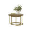 Ensemble de deux tables basses gigognes gigognes avec plateau en marbre effet bois, structure en métal robuste et conception peu encombrante pour le salon, la chambre à coucher ou le balcon.