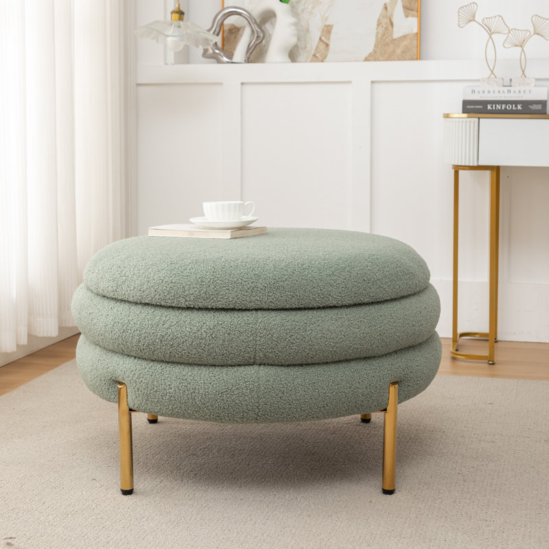 Repose-pieds rond avec rangement Lytham, Mélange de polyester vert