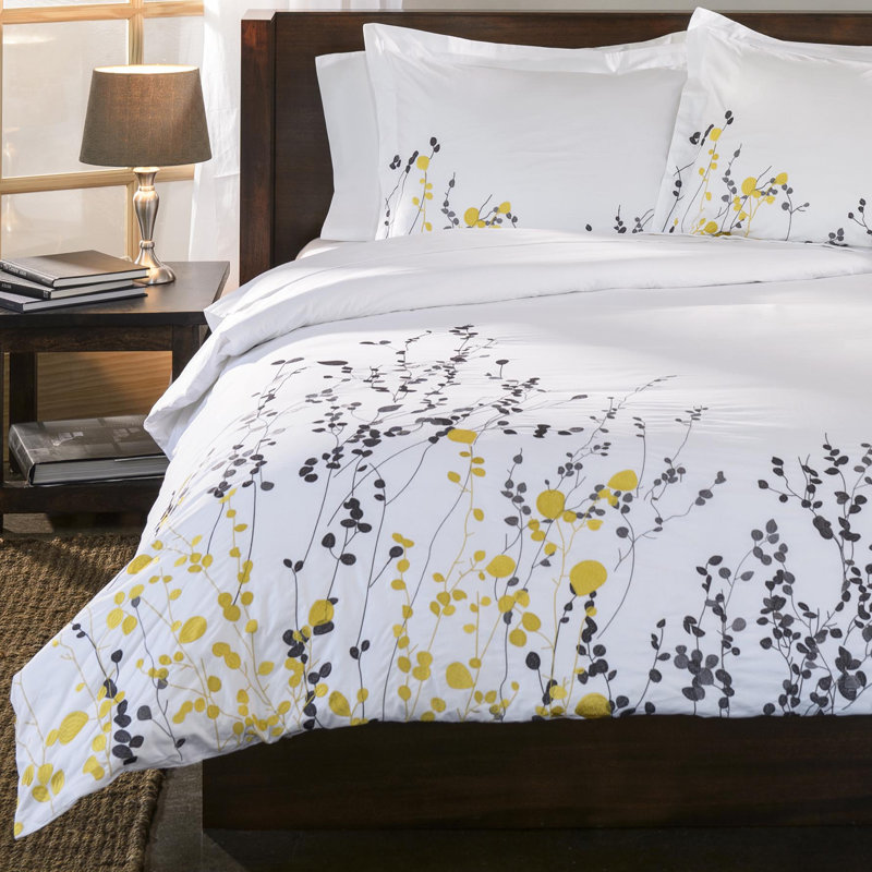 Ensemble de housse de couette brodée à motif printanier, Housse de couette très grand / très grand califo