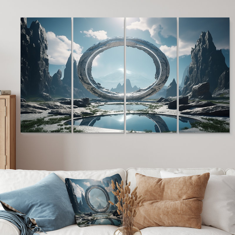 Portail surréel de galaxie surréaliste I - paysage de surréalisme, art mural 4 pièces, H 28 po x l 48 po