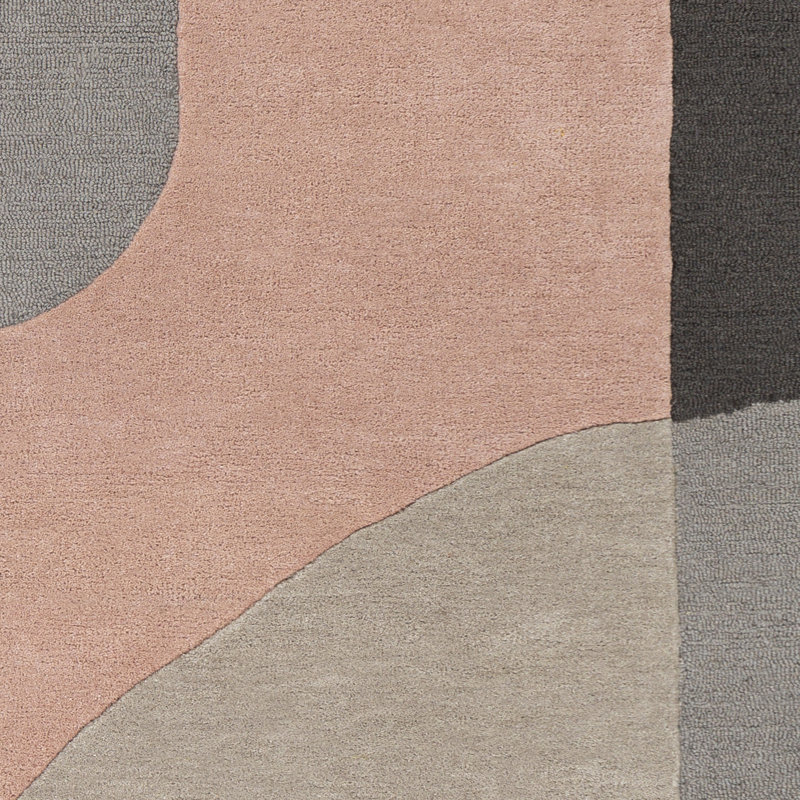Amyerra Geometric Handmade Tufted Wool Salmon/Gray Area Rug, Rectangle 8'10" x 12'