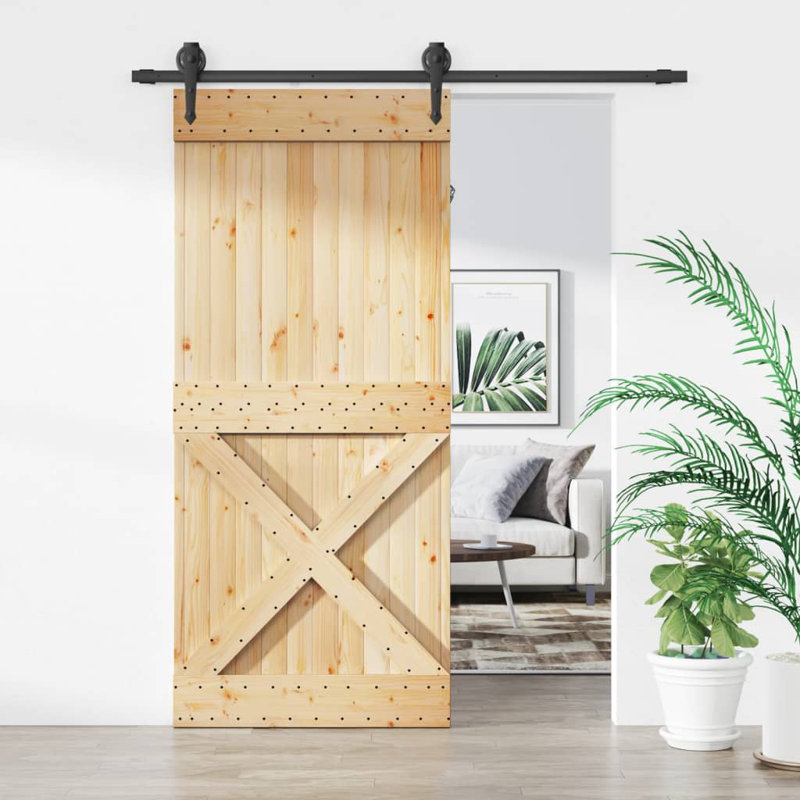 Porte coulissante avec quincaillerie Vidaxl, Noir/naturel, 35,4 po x 82,7 po