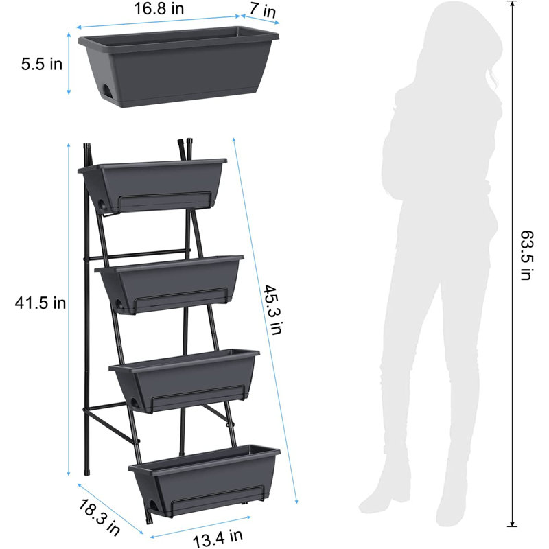Ninos Vertical Garden, 41.5" H x 16.8" W x 18.3" D, Gray
