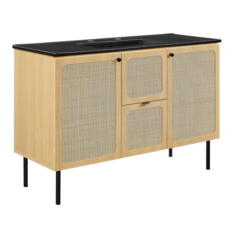 Modway Chaucer 48'' Single Bathroom Vanity with Wood Top, Black, Oak/Black