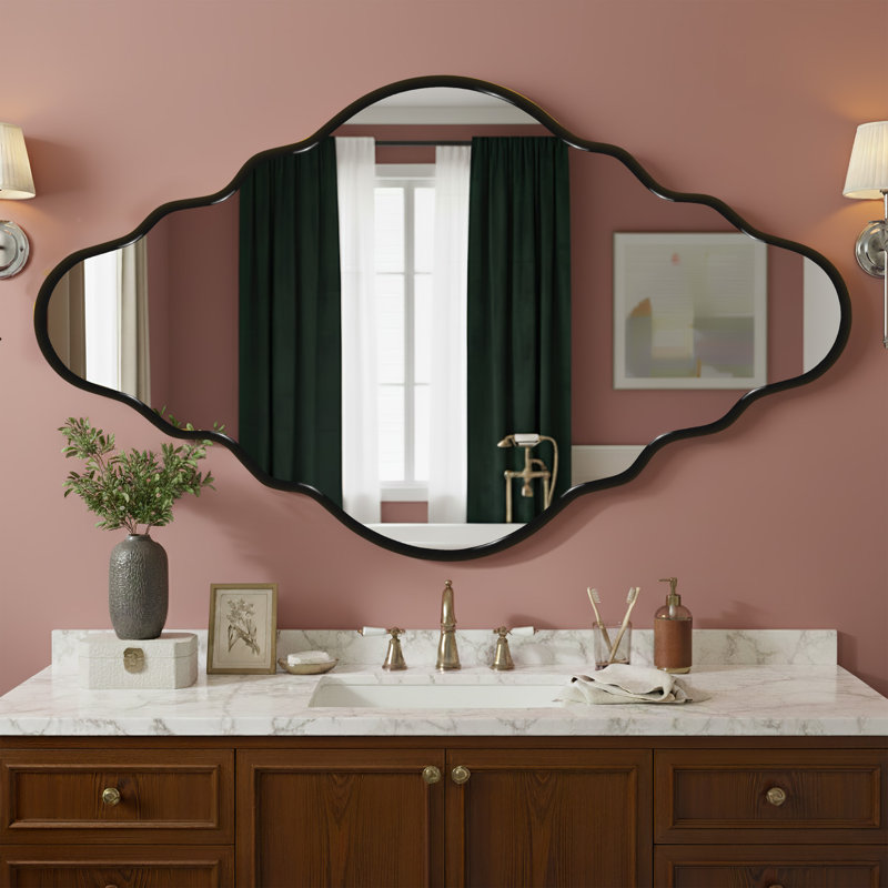Irregular Wavy Wall Mirror - Aluminum Alloy Frame Decorative Vanity Mirror for Bathroom, Bedroom, Entryway, 42" x 26", Black