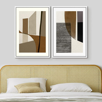 Collage de style rétro Mid-Century Polygone, impression sur toile, 2 pièces