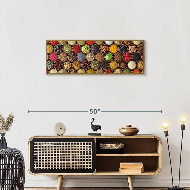 Bols à épices exotiques, Cadre flottant en bois naturel, 37 po x 13 po