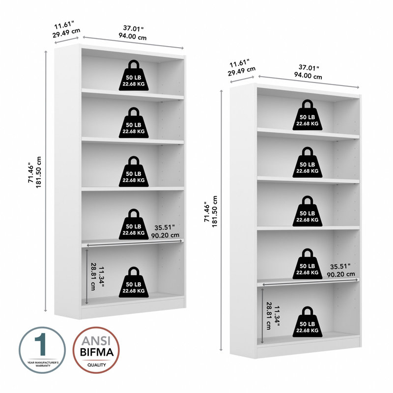Bibliothèque standard en bois manufacturé Doyno H 71,46 ", Blanc pur