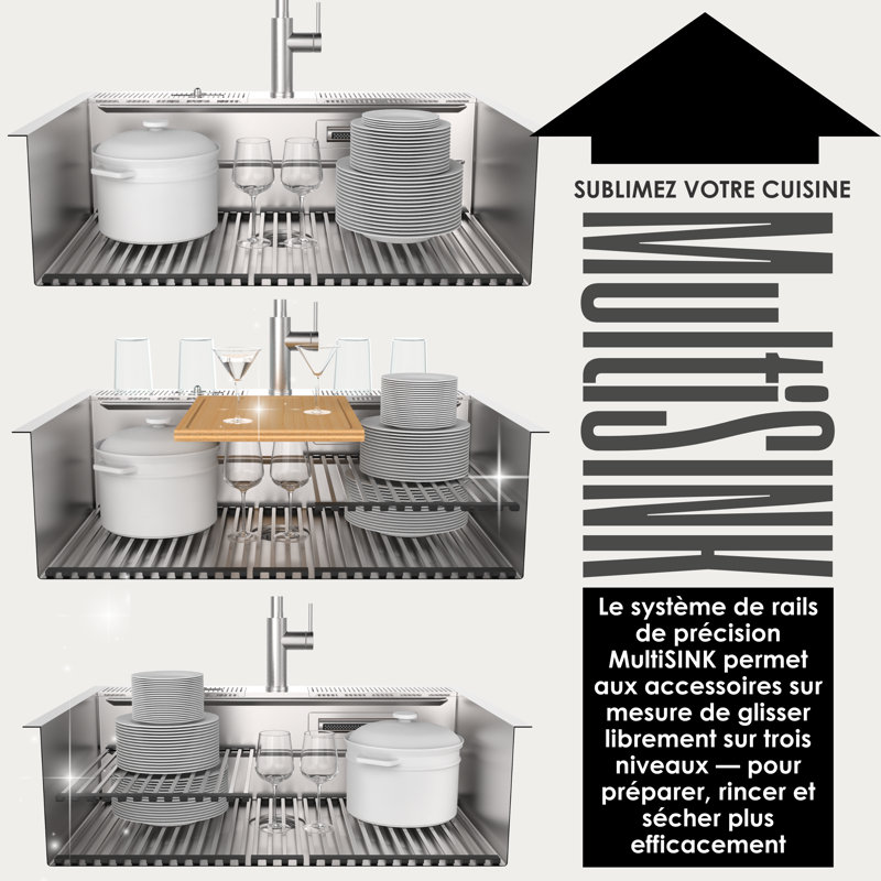 Ensemble FORNO ACQUA MultiSINK avec station de rinçage en cascade et de lavage du verre intégrée.  Comprend le robinet de chef et les accessoires.