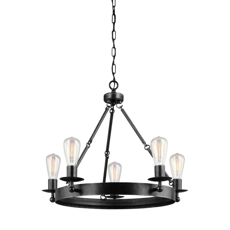 Lustre en roue de chariot à 5 lumières de style bougie Ravenwood Manor