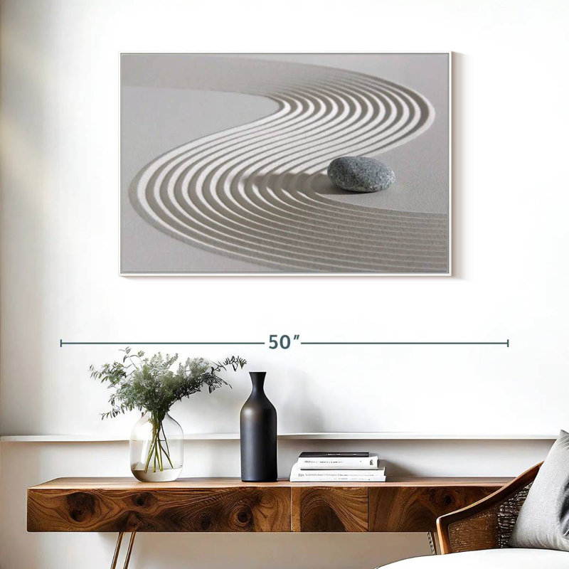 Zen Stone On Sand, 37" X 25", Floating Frame White