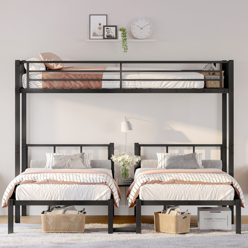 Twin Over Twin & Twin Bunk Beds For 3, Twin XL Over Twin & Twin Bunk Bed Metal Triple Bunk Bed, Black