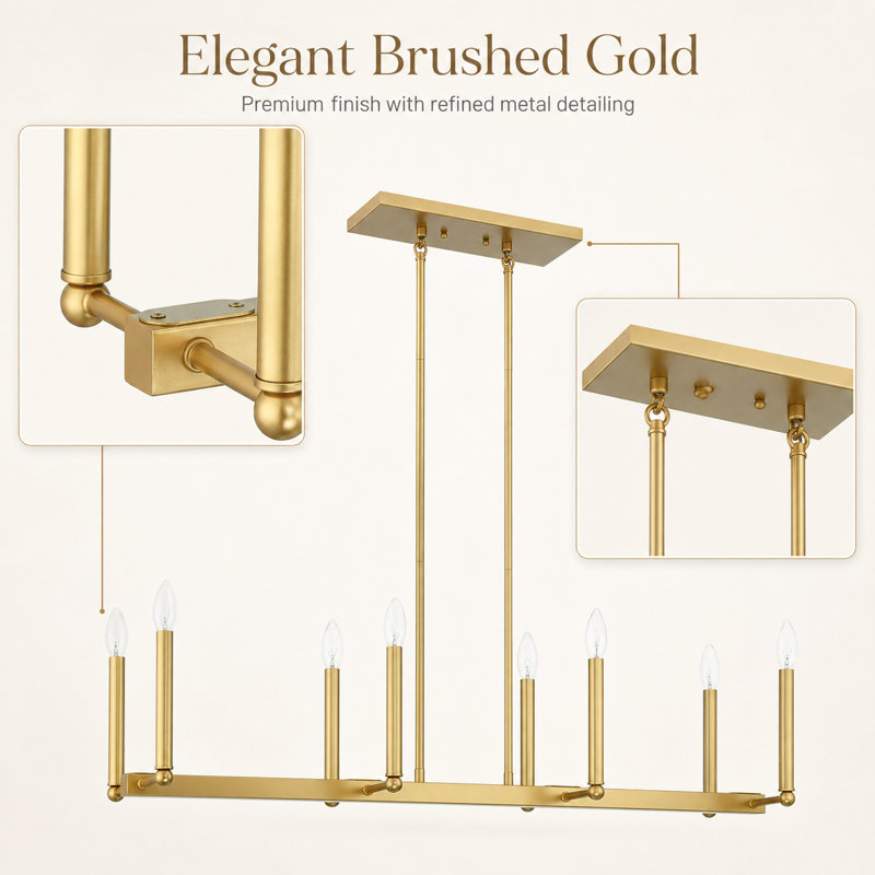 Marbleton 8-Light Dimmable Steel Linear Chandelier, Vintage Brass