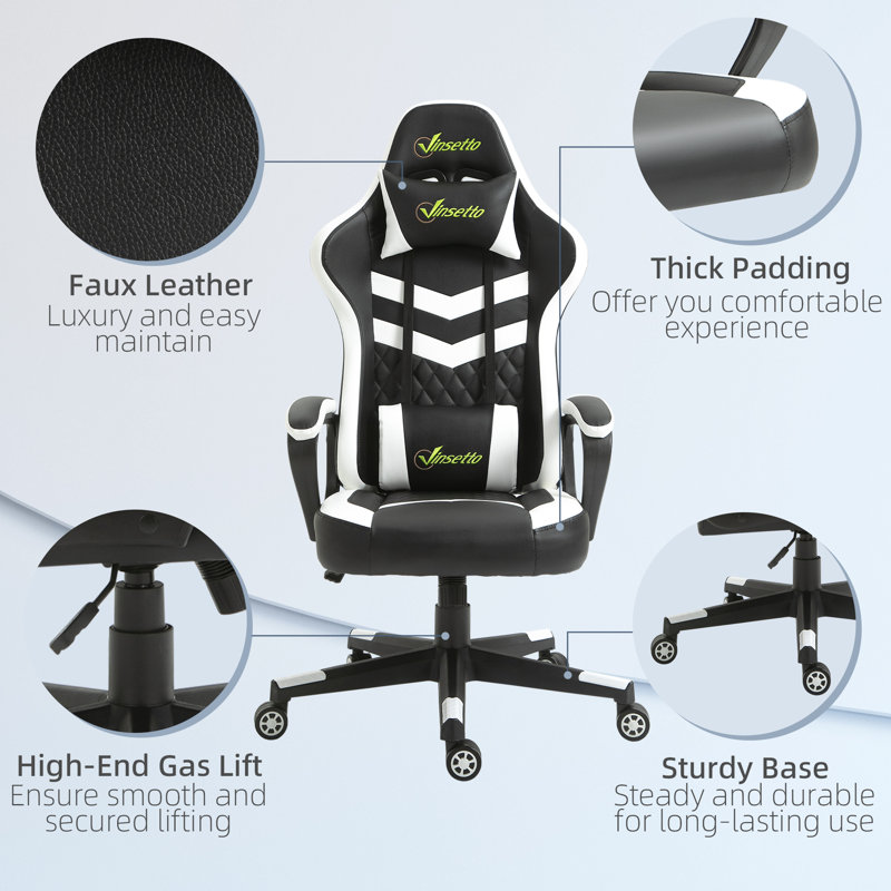 HOMCOM Adjustable Reclining Ergonomic Faux Leather Swiveling PC & Racing Game Chair in Grey, Black