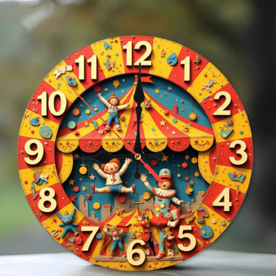 Colorful Circusthemed Wall Clock Decor