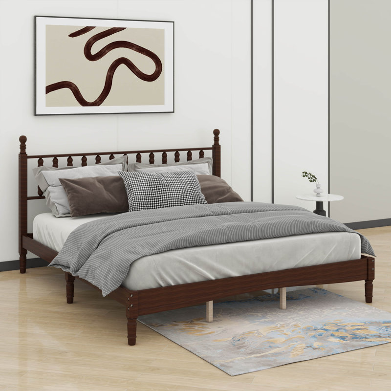 Lit plateforme très grand en bois avec tête de lit en forme de gourde, lit plateforme de style rétro, Roi