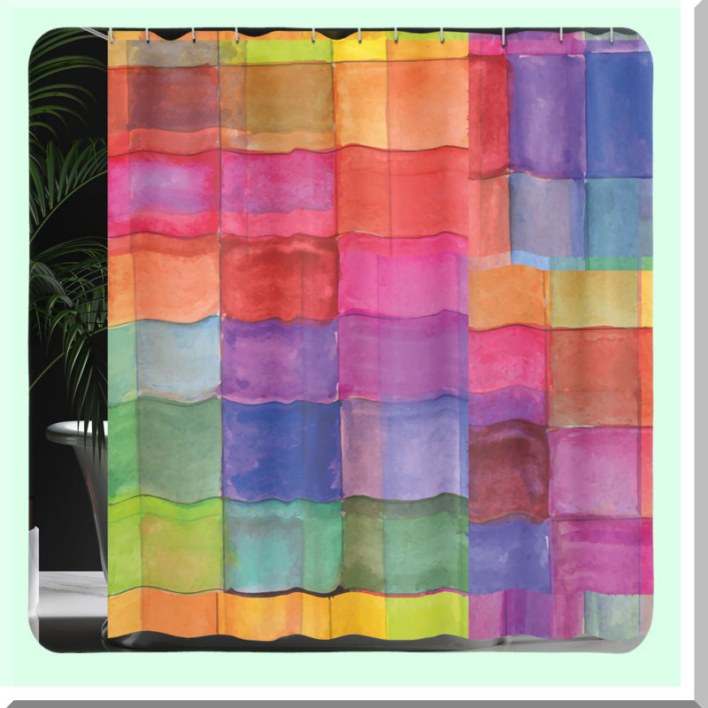 Ensemble de rideau de douche + crochets, H 75 po x l 69 po, Multicolore géométrique