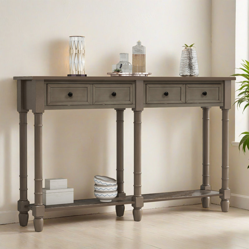 Console en bois avec 2 tiroirs et tablette inférieure Sheen, Gris délavé