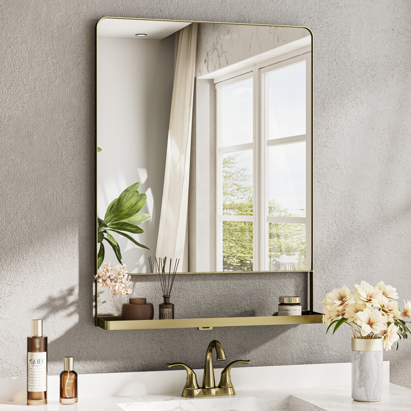 Miroir de salle de bain mural Tillymae, 36 po x 30 po, Doré