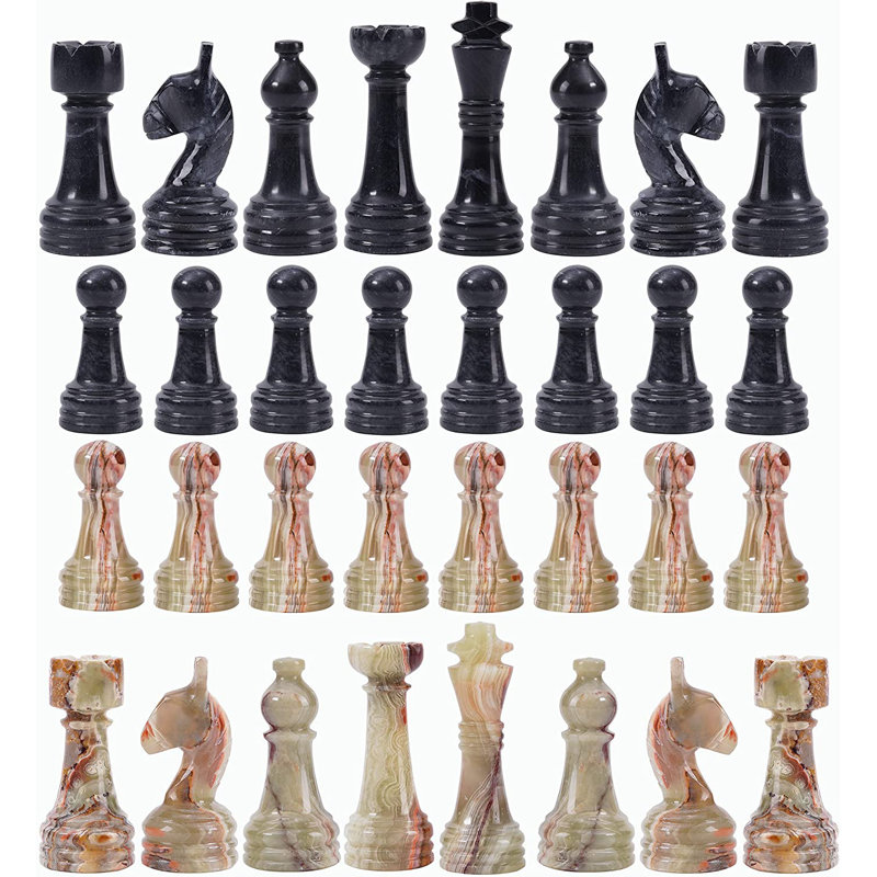 Ensemble de jeu d'échecs et de dames fait à la main 2 en 1 noir / vert