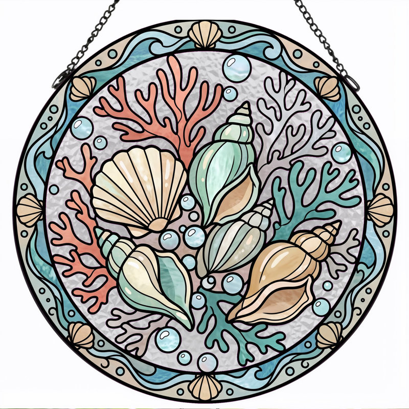 Panneau de vitrail de coquillage en coquillage Seashell - 7,8 heures, 7.8"H