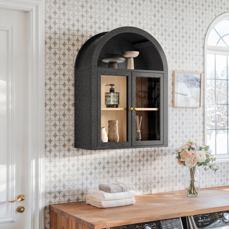 31.4"H Arched Wall Glass Bathroom Cabinet, Black