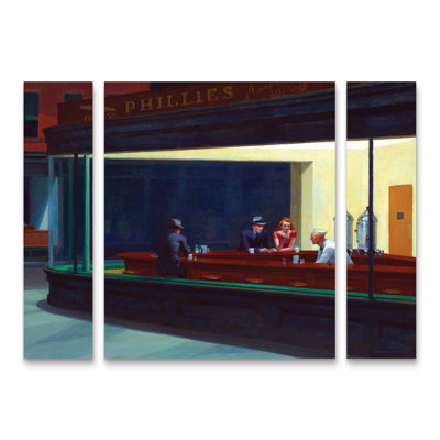 Ensemble 3 panneaux Edward Hopper «Nighthawks»