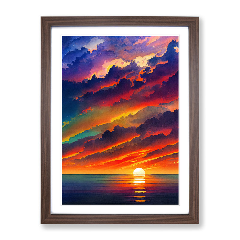 Resplendent Ocean Sunset - Framed Print, 46cm H x 34cm W x 2cm D, Walnut