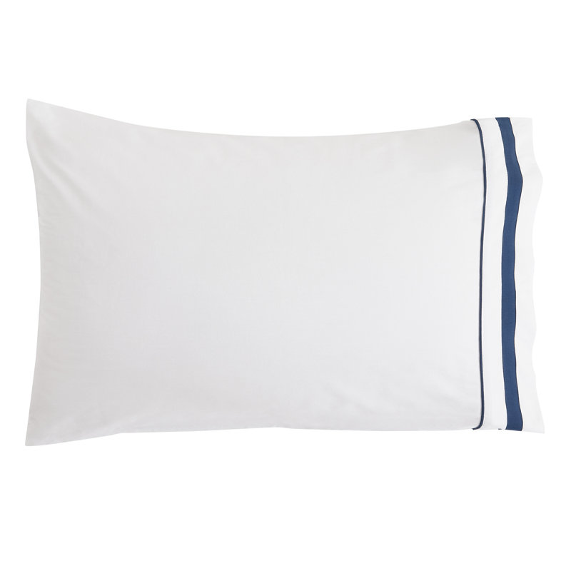 Classic Double Border Pcase, Queen Pillow Case, Navy