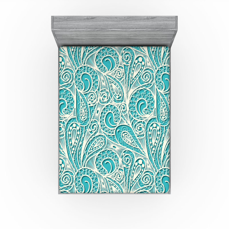 Drap-housse Ambesonne, paquet de 2, Turquoise / cachemire blanc, Drap-housse de taille très grand