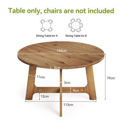 47.24" Round Solid Wood Dining Table