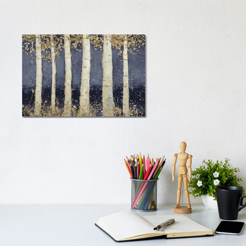 Magnificent Birch Grove Indigo by James Wiens - Wrapped Canvas Painting, 20.32 cm H x 30.48 cm W