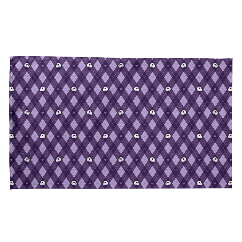 Serviette à thé à motif argyle crânes, Sergé de coton, Mauve