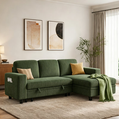 Sherry 81'' Upholstered Modular Sleeper Sectionals With Storage Chaise, USB Charging & Cup Holders