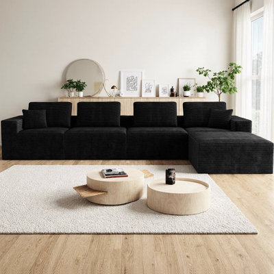 Canapé modulaire en forme de L de 141,73 po en forme de nuage, canapé compressé 5 pièces, tissu en velours côtelé moelleux, chaise longue, aucun assemblage requis, combinaison gratuite de 5 pièces pour le grand salon