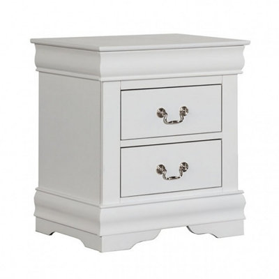 Ryla Nightstand, 2 Drawers, Solid Wood, Nickel Metal Drop Handles