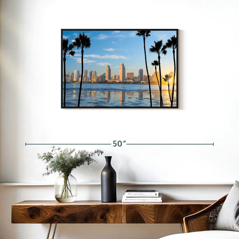 Horizon du centre-ville de San Diego, Cadre flottant noir, 31 po x 21 po