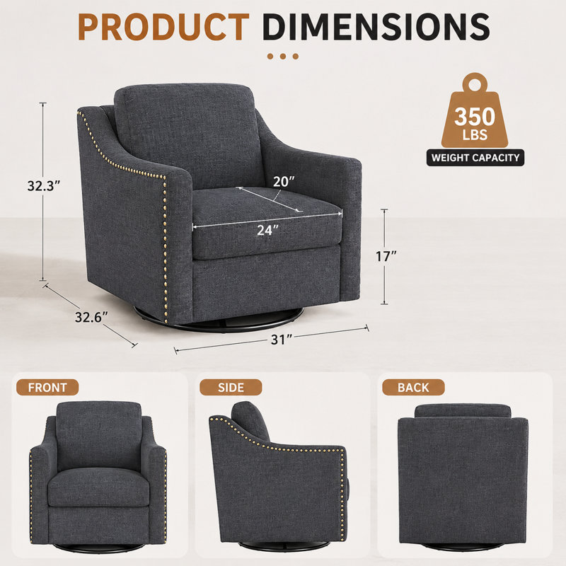 Fauteuil d'appoint pivotant rembourré, BLACK