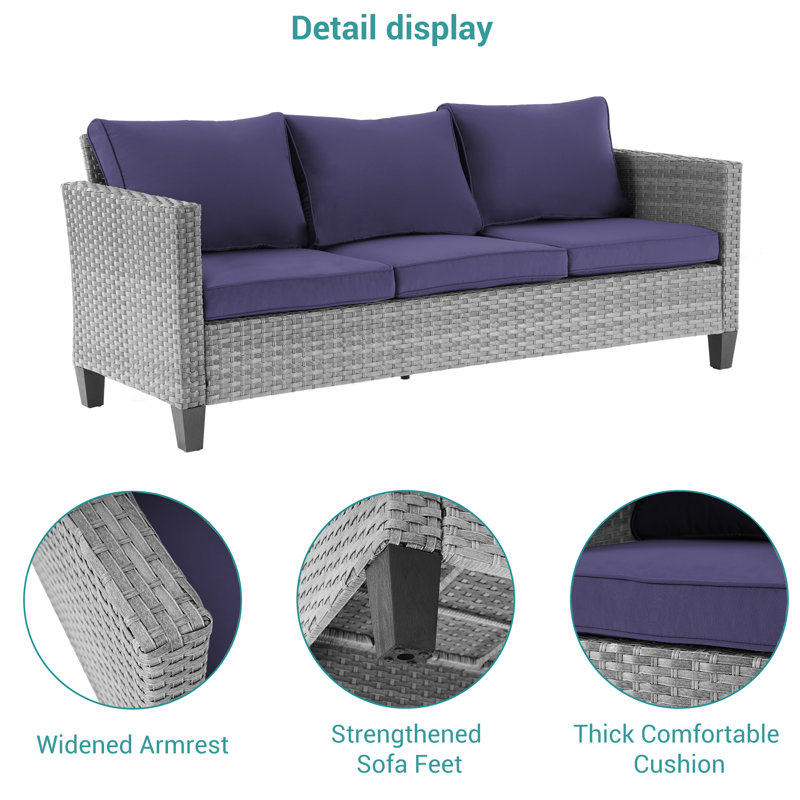 6 Pieces Patio Sofa with Rectangle Fire Pit Table and Swivel Rocking Chairs, Gray, Navy Blue