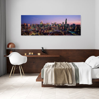 Gratte-ciel dans une ville éclairée au crépuscule, Chicago, Illinois, États-Unis, art contemporain abstrait, art mural