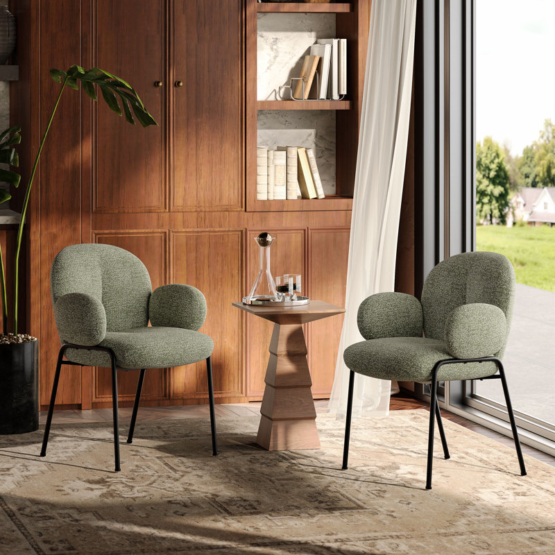 Anston 46cm H Linen Upholstered Metal Armchair, Green Linen