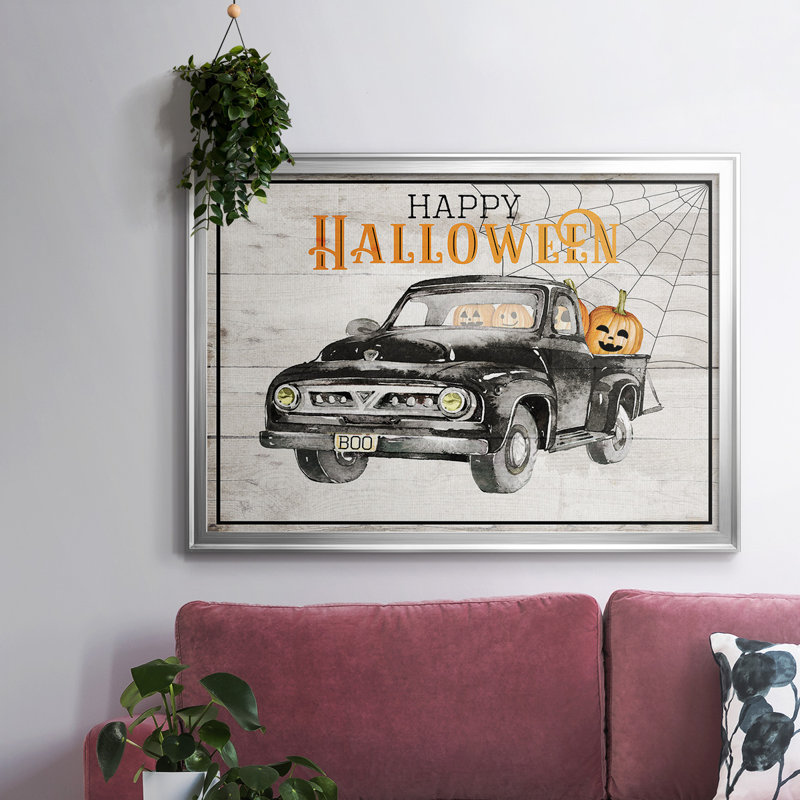 Happy Halloween, reproduction d'art sur toile encadrée, Argent, H 26 po x l 38 po x P 1,5 po