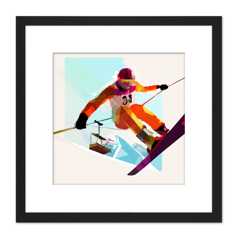 Ski Jump Skiing Bright Winter Watercolour - Single Picture Frame Print